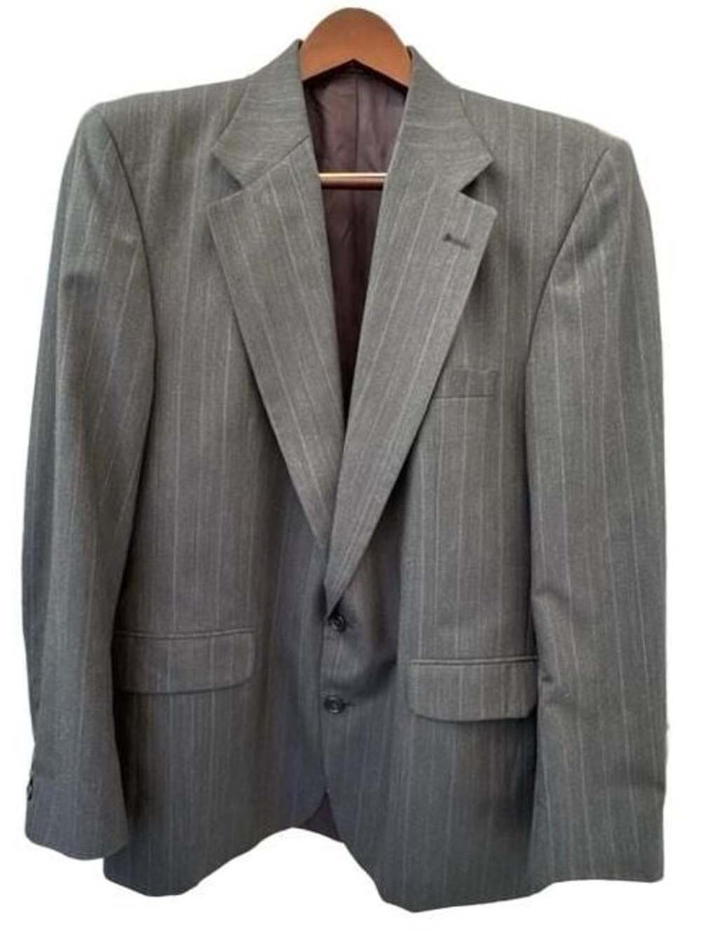 2pc Munsingwear Vintage Mens 44R Gray Pinstripe 2 Piece Suit Pleated Pants 32x31